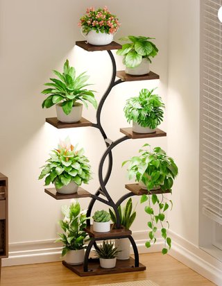 ESTANTERÍA PLANTAS 8 NIVELES METAL MADERA CON LUZ