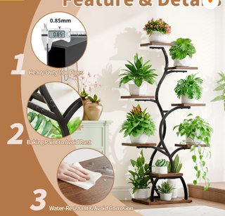 ESTANTERÍA PLANTAS 8 NIVELES METAL MADERA CON LUZ