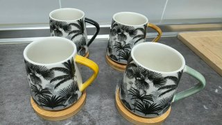 Juego 4 Tazas Café Diseño Palmeras