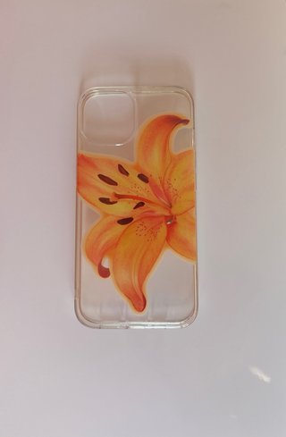 Funda transparente con flor naranja iPhone 13