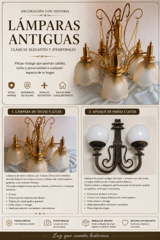 Lámparas Antiguas Doradas 5 Luces