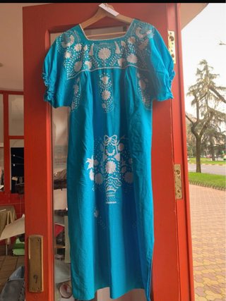 Vestido Túnica Bordado Azul Talla Única