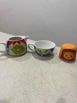 Jarra y Taza Cerámica Diseño Muñeca Rusa