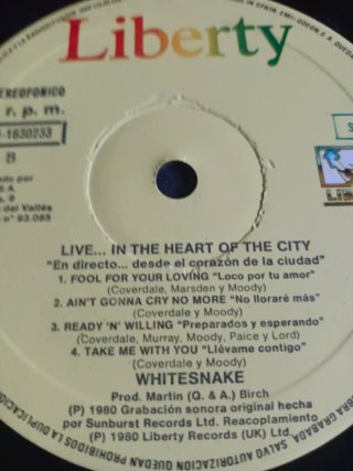 Whitesnake Live In The Heart Of The City vinilo