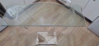 Mesa recibidor cristal, metacrilato y mármol