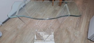 Mesa recibidor cristal, metacrilato y mármol