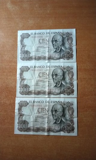 3 Billetes 100 Pesetas Banco de España 1970