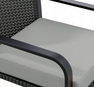 Conjunto de dos sillones + cojines + mesa cristal