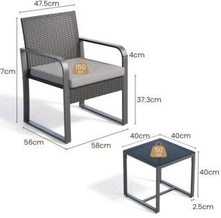 Conjunto de dos sillones + cojines + mesa cristal
