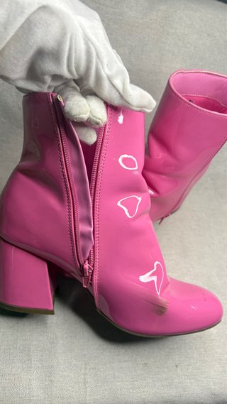 Botines charol rosa tacón cuadrado