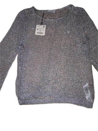 Blusa Zara brillante plateada talla M