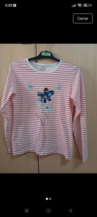 Camiseta niña rayas flor lentejuelas T14