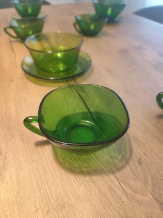 Juego Tazas Cristal Verde Vintage