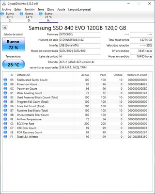 SSD Samsung 840 EVO 120GB (72%)