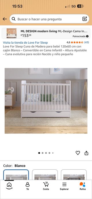 Cuna de madera convertible para bebé