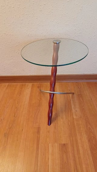 Mesa auxiliar cristal giratoria diseño madera