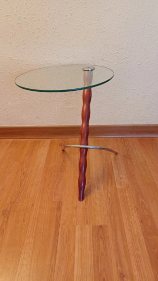 Mesa auxiliar cristal giratoria diseño madera