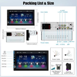 CAMECHO 1 DIN Pantalla 7" / Carplay Android Auto