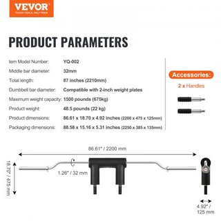 Barra de Sentadillas de Seguridad, Barra de Sentadillas de 1,500 LBS, Accesorio de Barra de Sentadillas de Seguridad con Almohadillas para Hombros y Brazos, Barra de Peso de 32 mm de Diámetro, Ide...