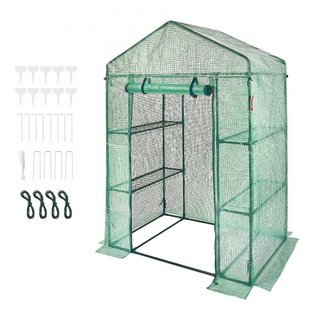 Invernadero de Pasillo, 4.6 x 2.4 x 6.7 pies Invernadero con Estantes, Listo en Minutos, Cubierta de PE de Alta Resistencia con Puertas y Ventanas y Estructura de Acero, Adecuado para Plantación y...