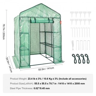 Invernadero de Pasillo, 4.6 x 4.6 x 6.6 pies Invernadero con Estantes, Listo en Minutos, Cubierta de PE de Alta Resistencia con Puertas y Ventanas y Estructura de Acero, Adecuado para Plantación y...