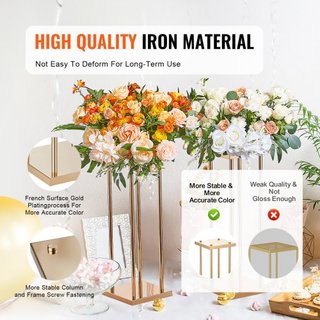 4PCS Supporto per Fiori da Cerimonia Nuziale in Metallo Dorato, 60 cm di Altezza con Laminato Metallico, Supporti Geometrici per Vasi, Espositore Cilindrico per Fiori