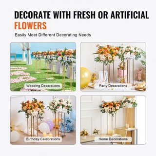 4PCS Supporto per Fiori da Cerimonia Nuziale in Metallo Dorato, 60 cm di Altezza con Laminato Metallico, Supporti Geometrici per Vasi, Espositore Cilindrico per Fiori