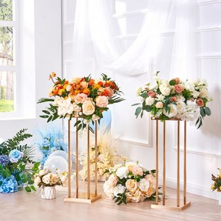 4PCS Supporto per Fiori da Cerimonia Nuziale in Metallo Dorato, 60 cm di Altezza con Laminato Metallico, Supporti Geometrici per Vasi, Espositore Cilindrico per Fiori