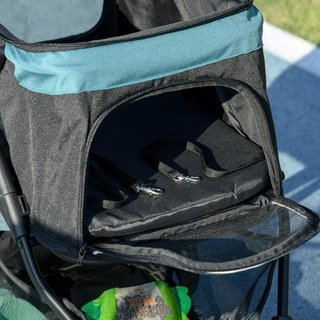 Carrito para Perros Pequeños y Mini de 3 Ruedas, Carrito Plegable para Animales con Cubierta Impermeable, Cesta y Correa, Verde Oscuro