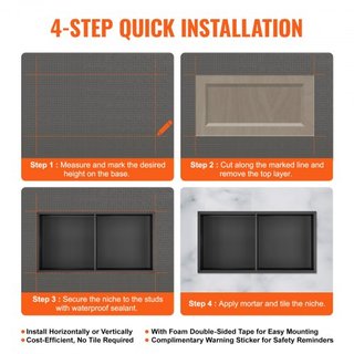 Nicho de Ducha Sin Azulejos de 33.02 x 63.5 cm de Acero Inoxidable 304, Nicho Recesado de Pared con Estantes Dobles, Nicho Moderno Sellado, Resistente al Agua y a la Oxidación para Almacenamiento ...