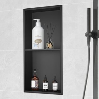 Nicho de Ducha Sin Azulejos de 33.02 x 63.5 cm de Acero Inoxidable 304, Nicho Recesado de Pared con Estantes Dobles, Nicho Moderno Sellado, Resistente al Agua y a la Oxidación para Almacenamiento ...