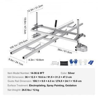 Sistema de guía de sierra de cadena y riel, sierra portátil de 36 cm-91 cm de barra guía, guía de riel de sierra de aluminio de 2.74 m con sierra de planking para trabajadores de la madera y carpi...
