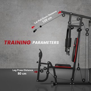 Estación de Fitness Multifuncional Con 45 Kg De Pesas para Home Gym, Gimnasio Multifuncional en Casa para Entrenamiento Completo, Con Press de Pecho y Press de Piernas, 160X108X200 Cm, Negro