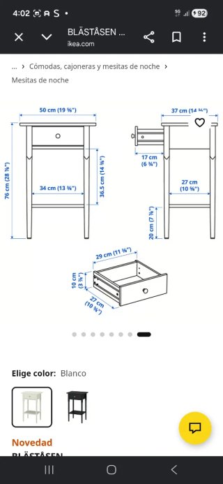 Mesita de noche IKEA BLÄSTÅSEN Blanca