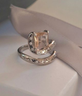 Anillo Plata Circonita Champán Ajustable