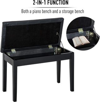 HOMCOM Taburete de Piano Profesional con Compartimento de Almacenamiento Ecopiel, Madera 76 X 36 X 50Cm Negro Taburete Banco Silla para Piano con Compartimento de Almacenamiento