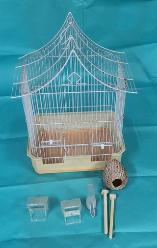 Jaula para pájaros con accesorios