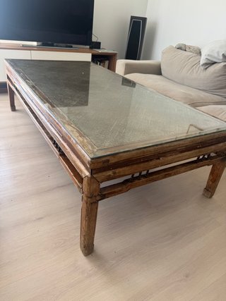 Mesa de centro madera y cristal étnica