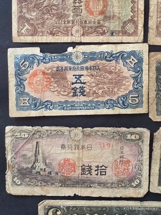 Billetes de Japón Segunda Guerra Mundial.