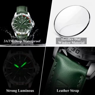 Reloj Poedagar Hombre Verde y Plateado