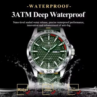 Reloj Poedagar Hombre Verde y Plateado