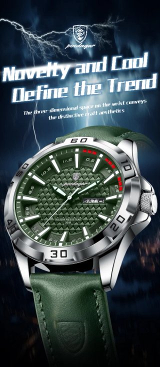 Reloj Poedagar Hombre Verde y Plateado
