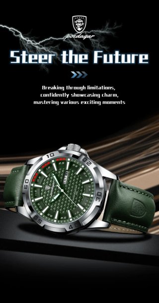 Reloj Poedagar Hombre Verde y Plateado