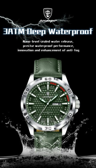 Reloj Poedagar Hombre Verde y Plateado