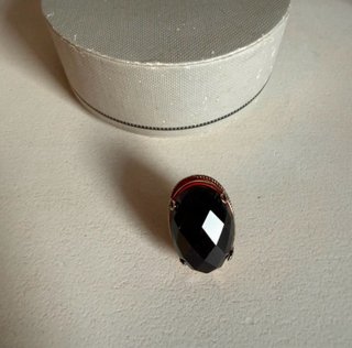 Anillo Tous Plata Dorada Piedra Negra  dedo 13 mm