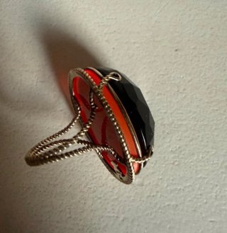 Anillo Tous Plata Dorada Piedra Negra  dedo 13 mm