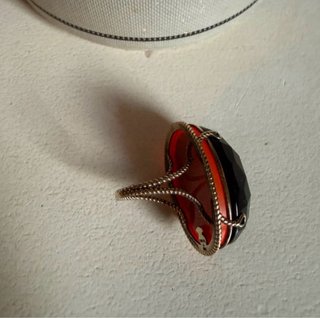 Anillo Tous Plata Dorada Piedra Negra  dedo 13 mm