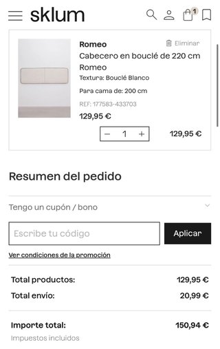 Cabecero Cama 200cm Sklum NUEVO
