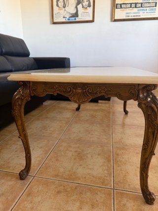 Mesa de centro mármol y dorada estilo barroco