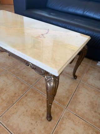 Mesa de centro mármol y dorada estilo barroco